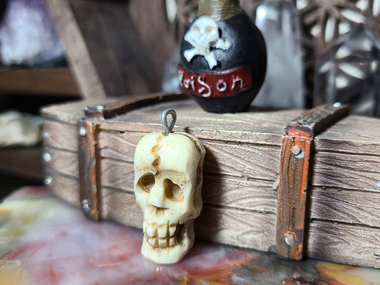 Handcarved Bone Skull Pendant