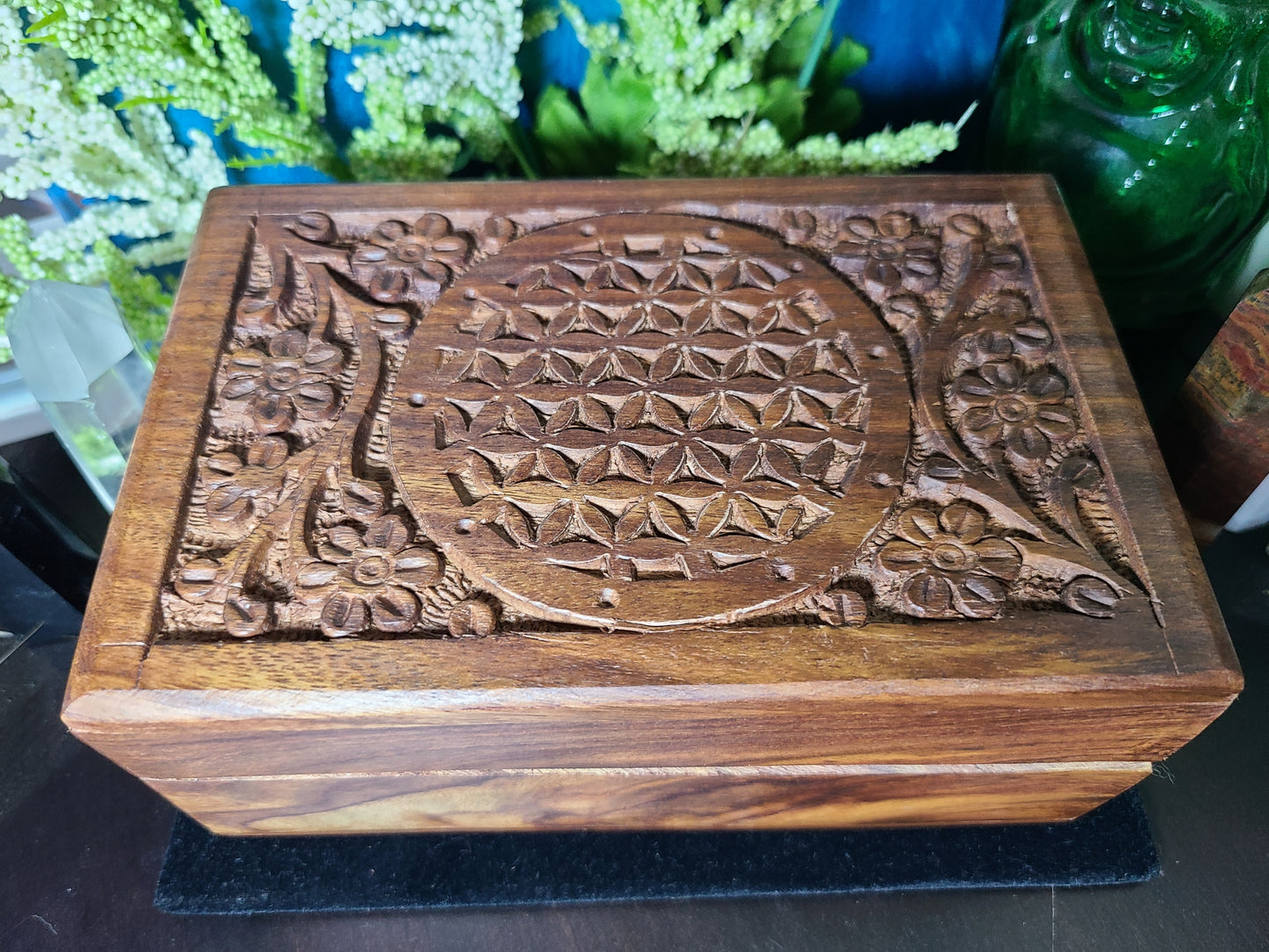Flower Carved Wooden Box