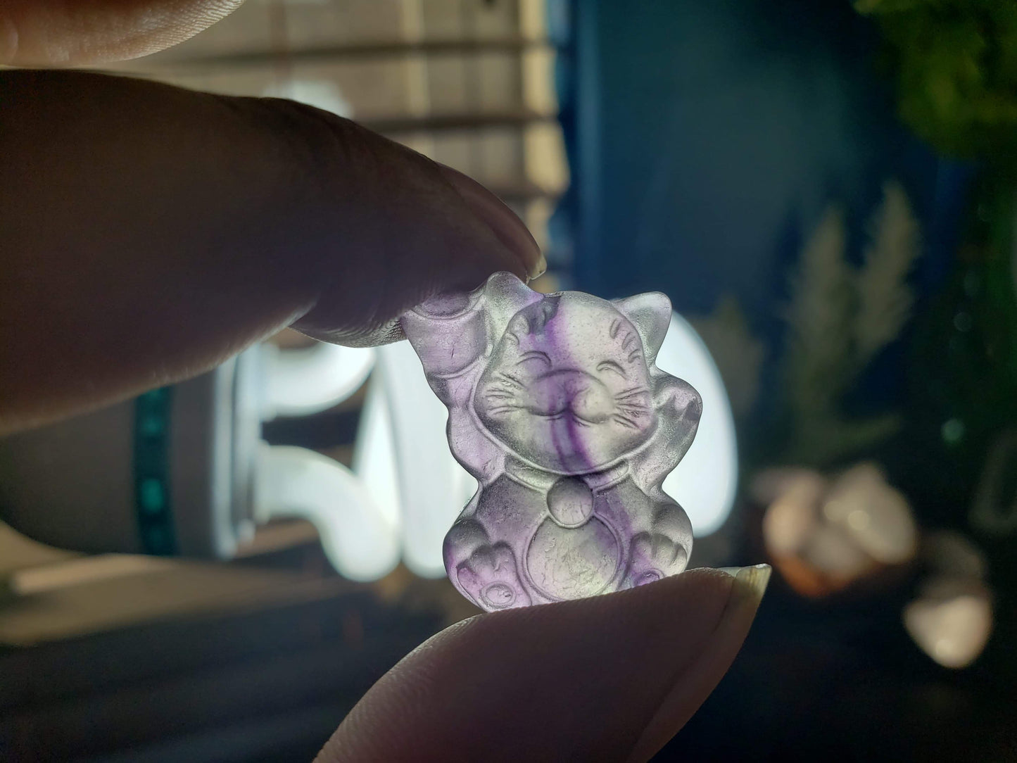 Natural Rainbow Fluorite Lucky Cat #2