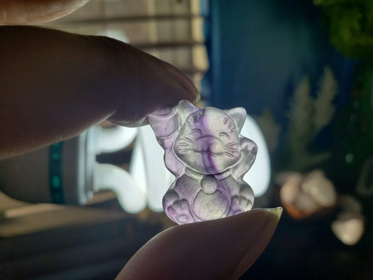 Natural Rainbow Fluorite Lucky Cat #2