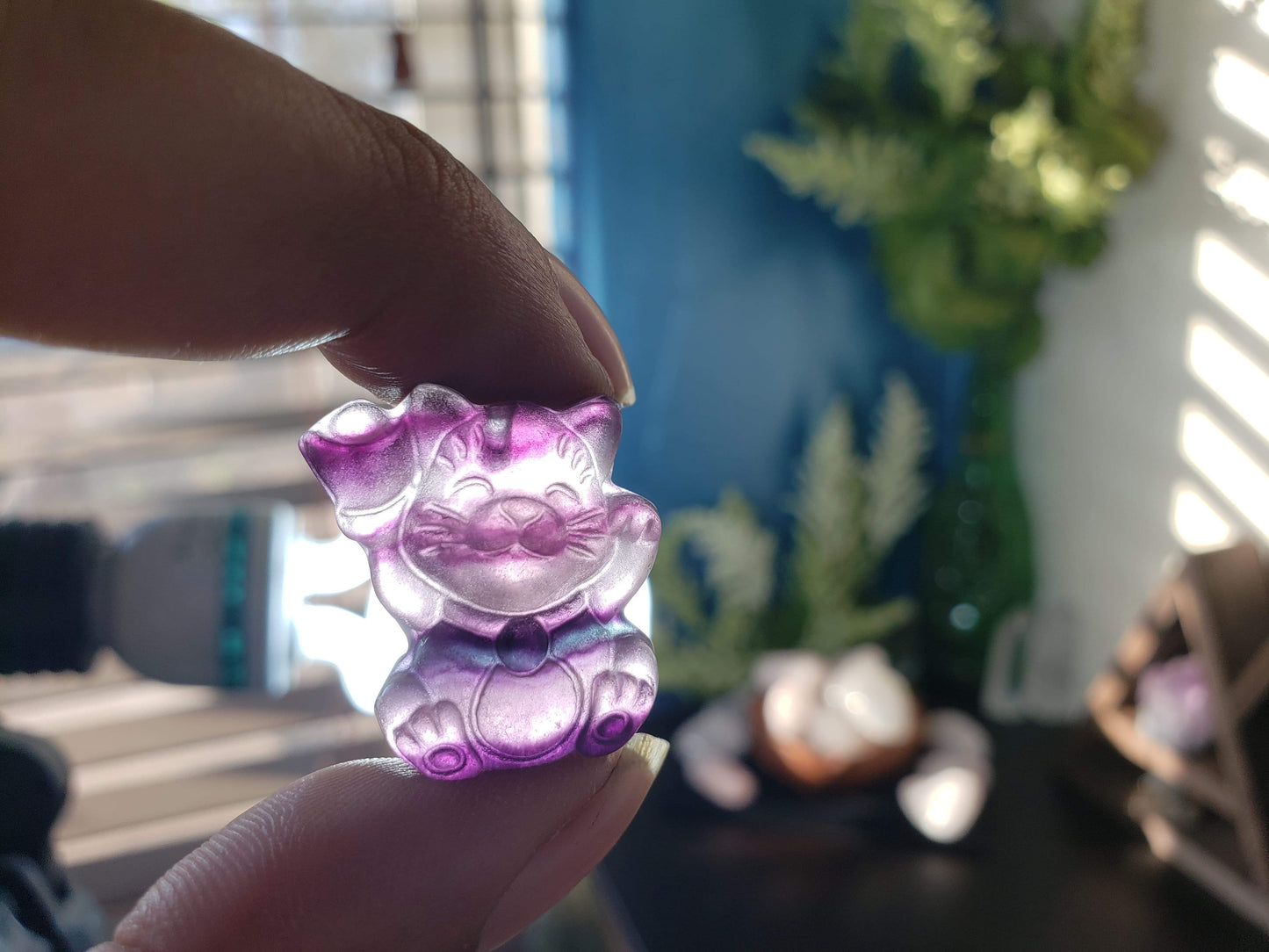 Natural Rainbow Fluorite Lucky Cat #1