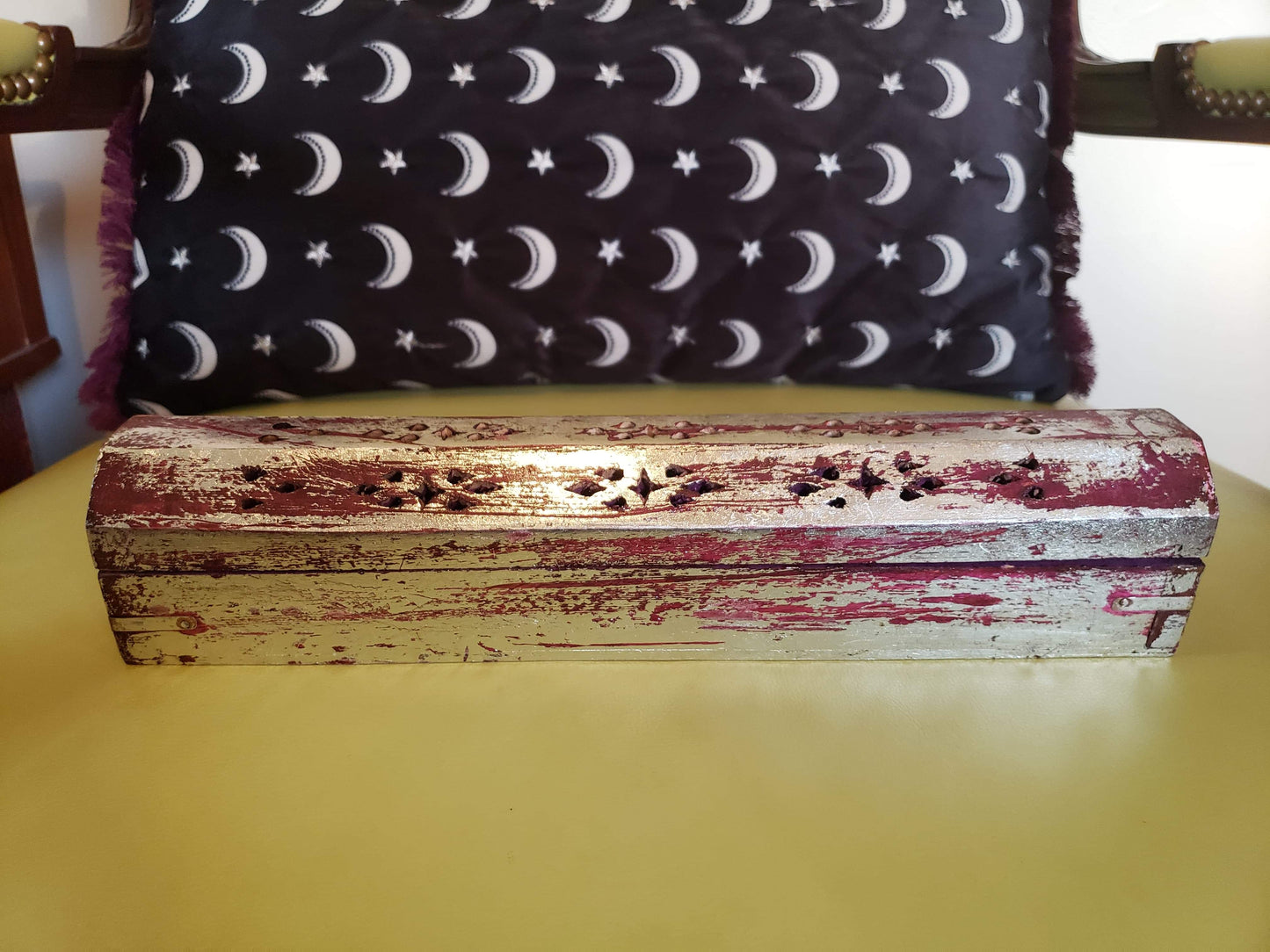 Distressed Wood Coffin Incense Burner