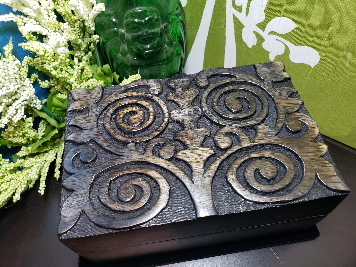 Swirls Carved Wooden Box