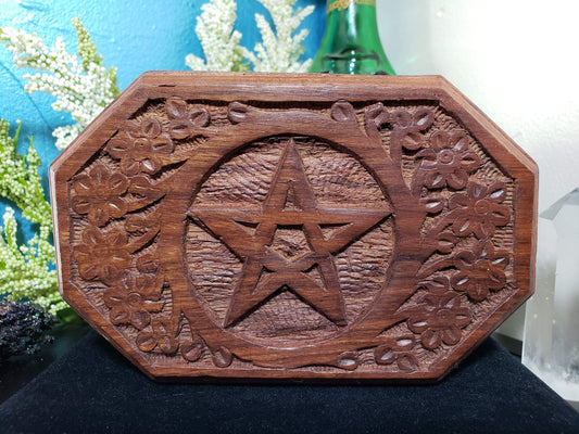 Pentagram Carved Hexagon Wooden Box
