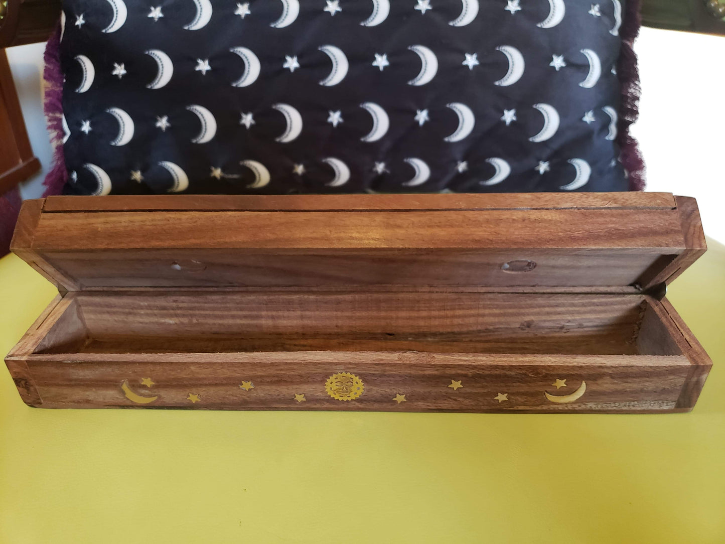 Sun & Moon Wood Coffin Incense Burner