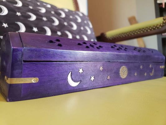 Purple Celestial Wood Coffin Incense Burner