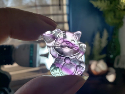 Natural Rainbow Fluorite Lucky Cat #3