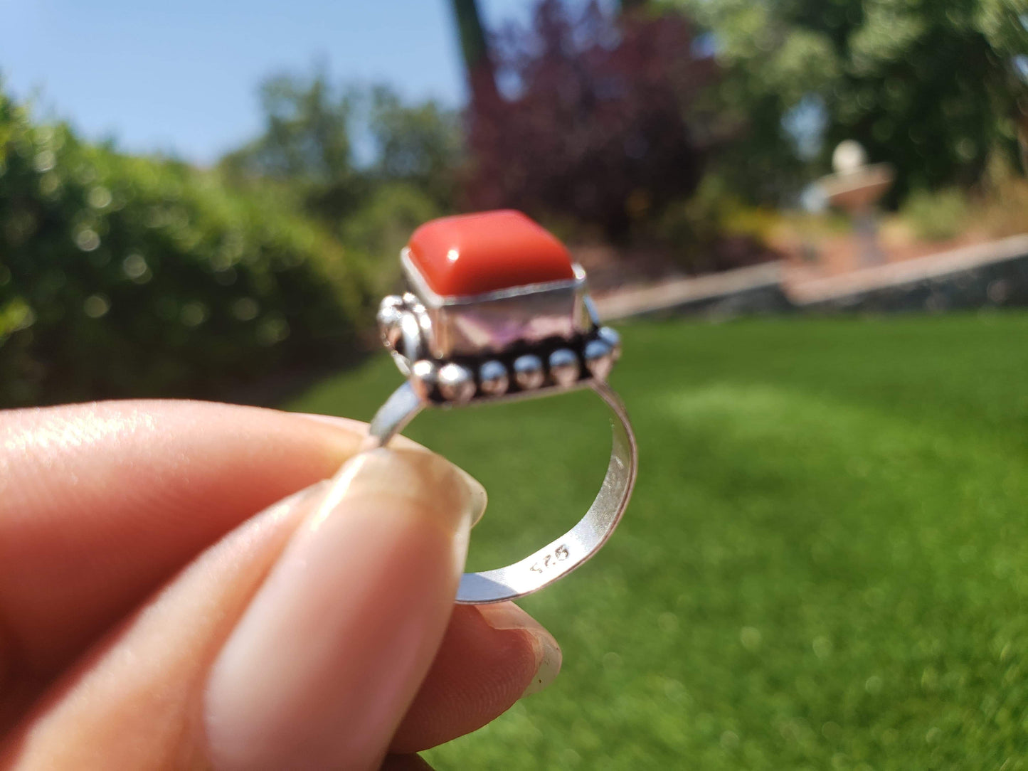 Sterling Silver Red Coral Ring
