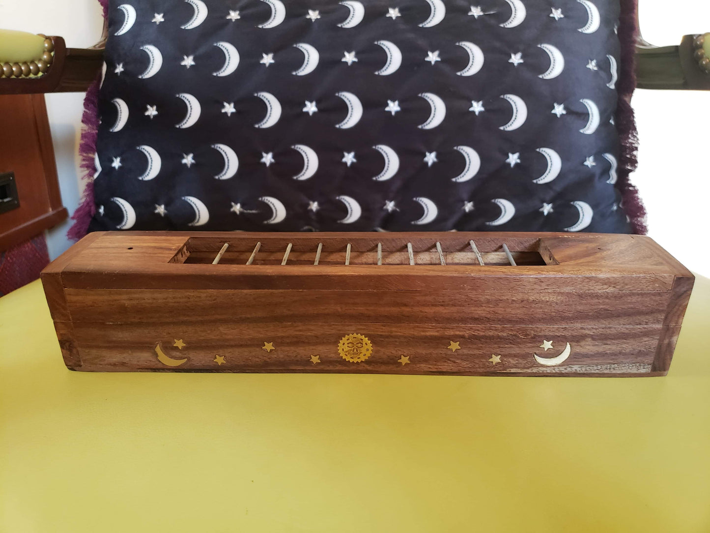 Sun & Moon Wood Coffin Incense Burner