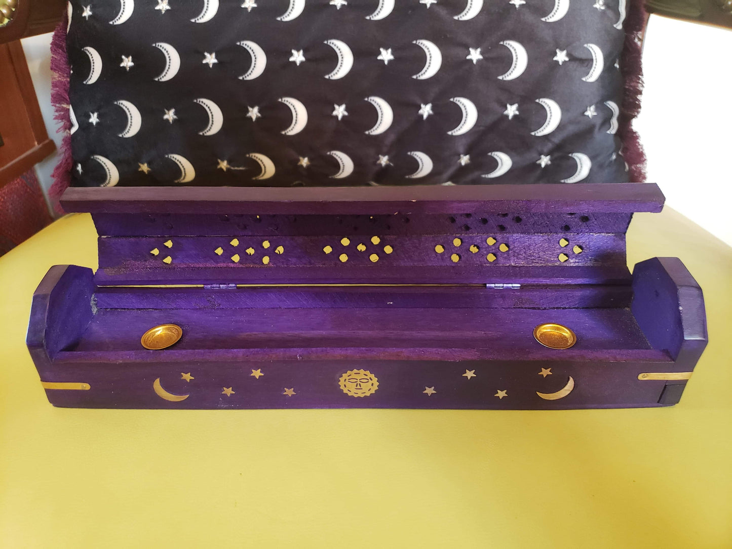 Purple Celestial Wood Coffin Incense Burner