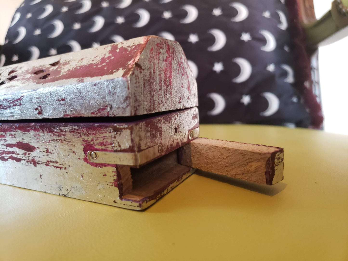 Distressed Wood Coffin Incense Burner