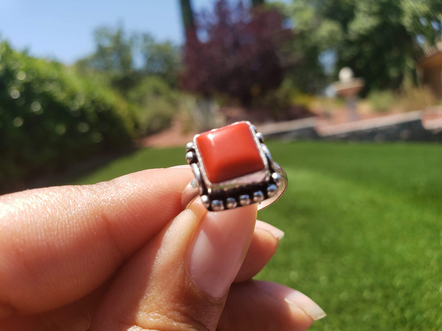 Sterling Silver Red Coral Ring